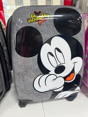 Disney Kids Gray Black White Orange Mickey Mouse Rolling Carry Bag